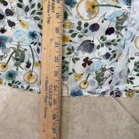 POL Lace detail button up blouse top women size L floral novelty print high neck - Picture 7 of 12